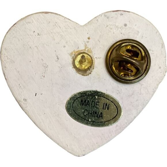 Heart-Shaped Pin With Red Roses Design & Lace-Like Pattern - Picture 2 of 5